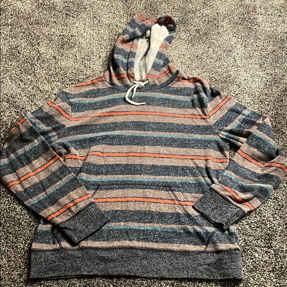 Striped Hoodie with Blue and Orange Accents